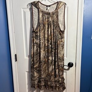 MSK Women Sleeveless Gold Shimmer Ruffle Hem Animal Print Dress Size 2X